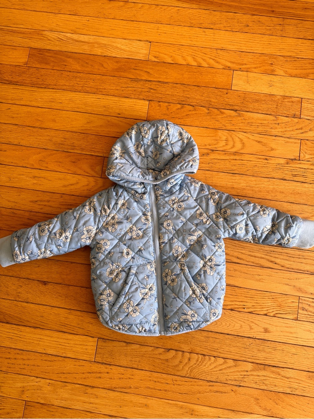 Reversible blue floral puffer jacket